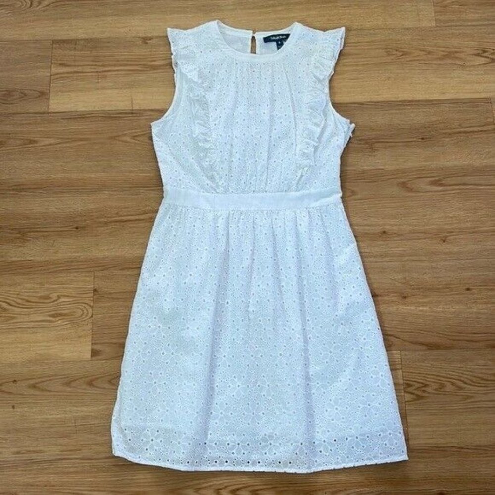 MODCLOTH WHITE EYELET DAISY FLORAL LINED RUFFLE DRESS 16W